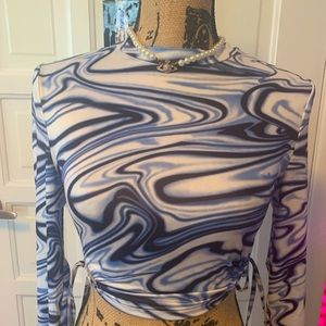 BLUE & WHITE MARBLE LONG SLEEVE TOP